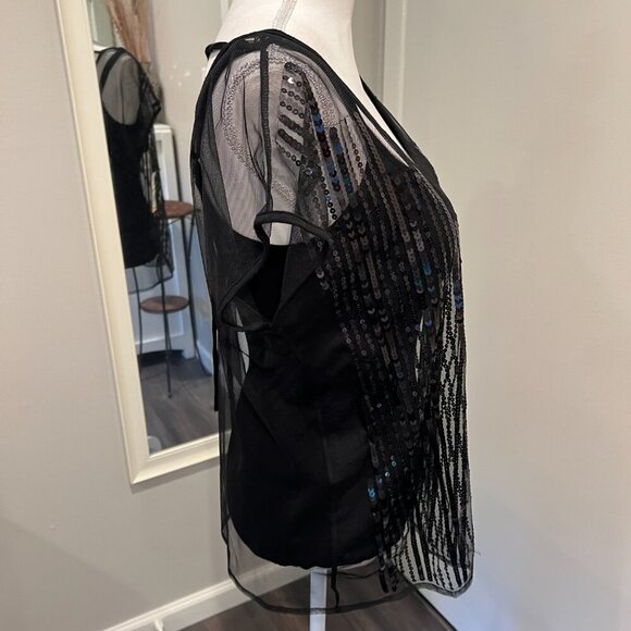 NWT INC Black Jubilant 2 piece Sheer Sequin Top with Built in Camisole, Size M - Picture 9 of 16